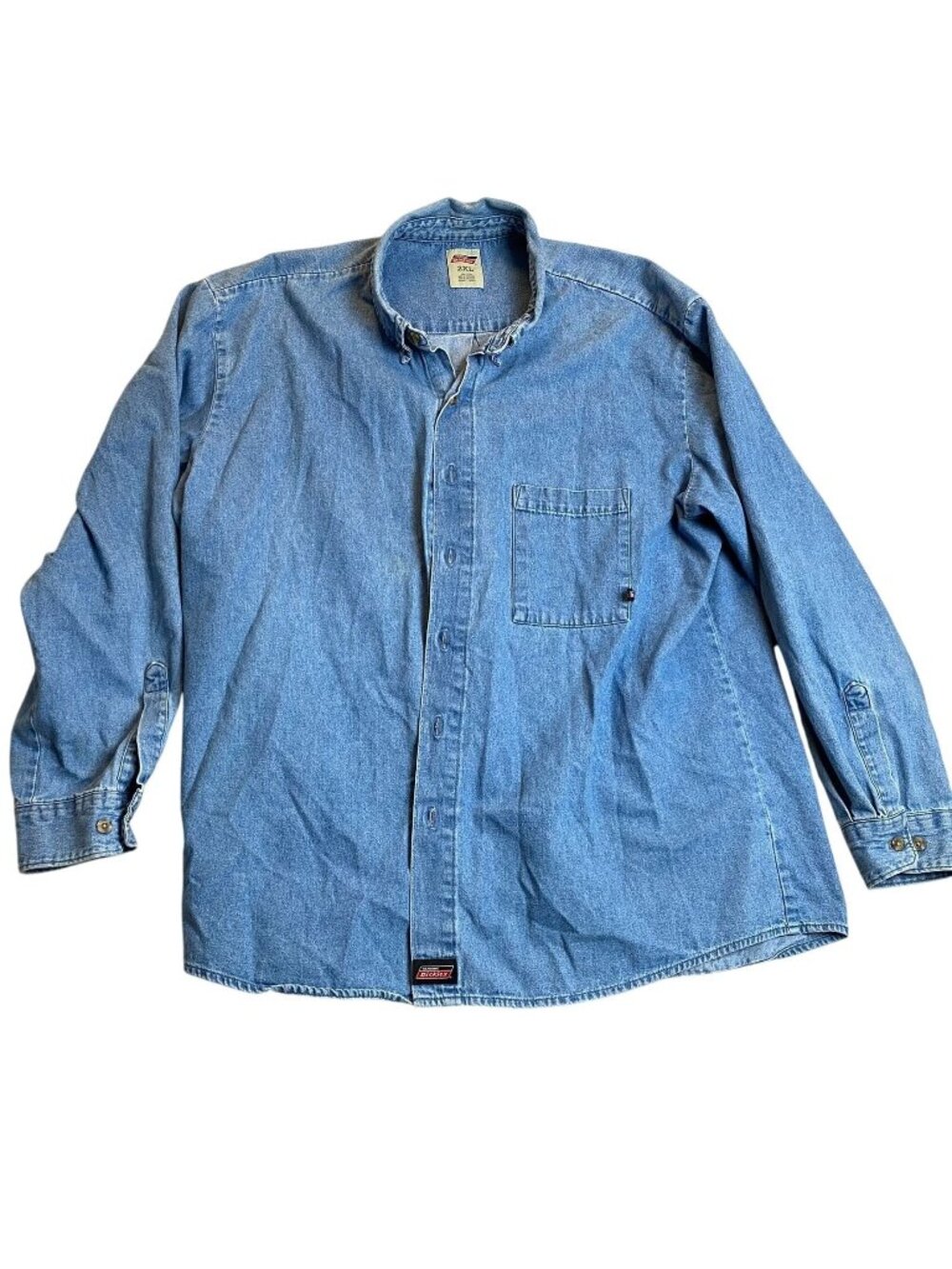 Dickies Mens Denim Shirt 2XL Blue Button-Up 100% Cotton Long Sleeve Button Down